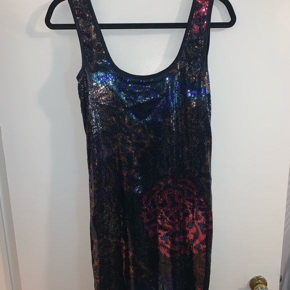 Hale Bob Sequin Floral Tank dress black w/ overlay - Picture 5 of 5